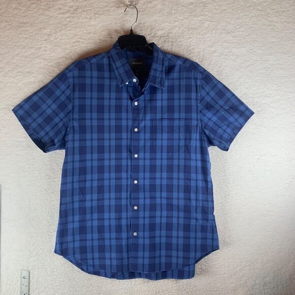 Bonobos Men's Short Sleeve Button Down Slim Fit‎ Blue Plaid Casual Shirt XL 9259 - Picture 1 of 10